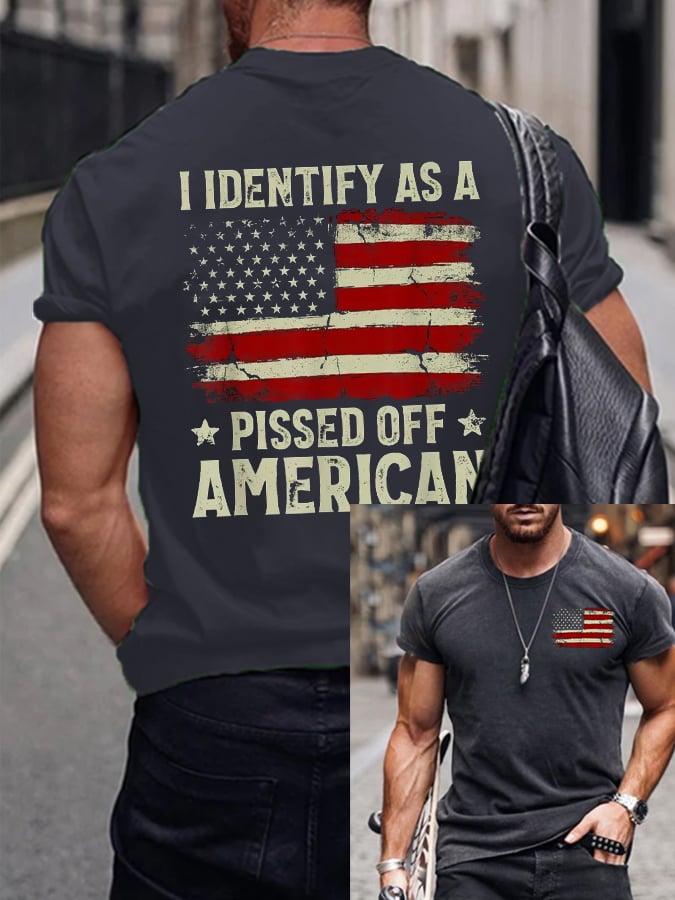 Men's I Identify As A American Flag Print Short Sleeve T-Shirt