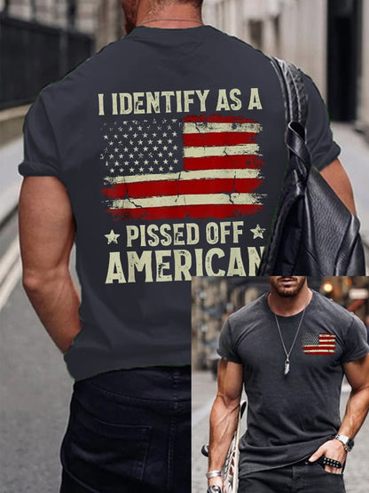 Men's I Identify As A American Flag Print Short Sleeve T-Shirt