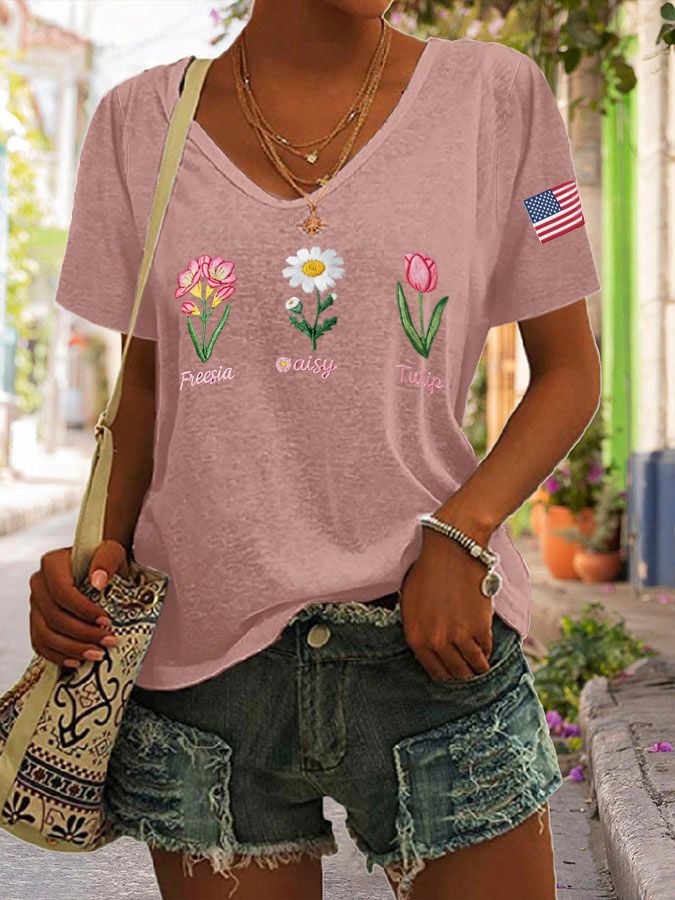 Women's Casual Floral Fdt Print T-Shirt