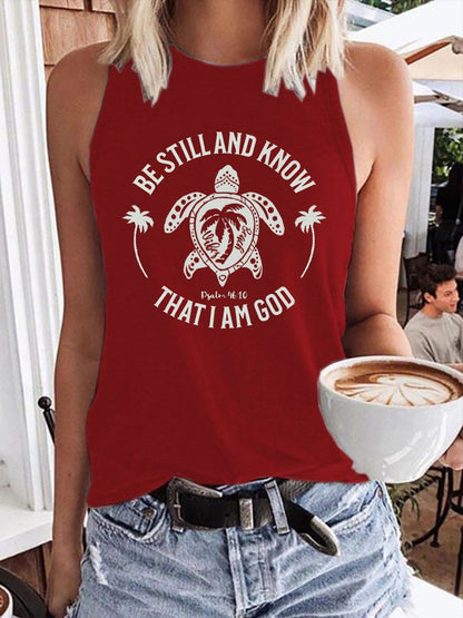 Women's Be Still And Know That I am God Print Crew Neck Tank Top