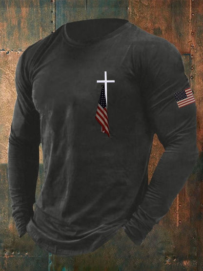 Men'S Flag Cross Print T-Shirt