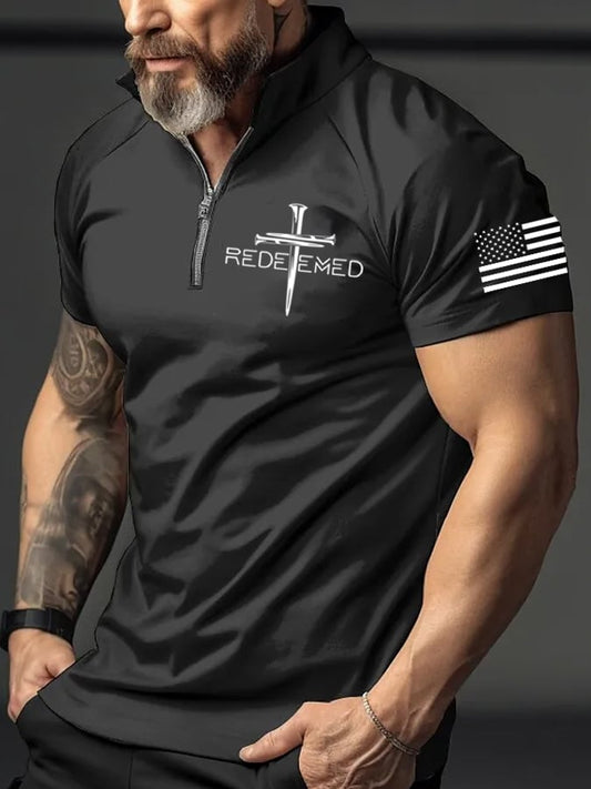 Men's Redeemed Cross Print Polo Shirt