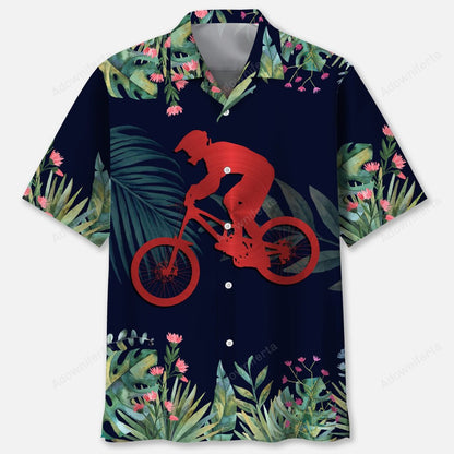 mountain bike tropical leaf hawaiian shirt