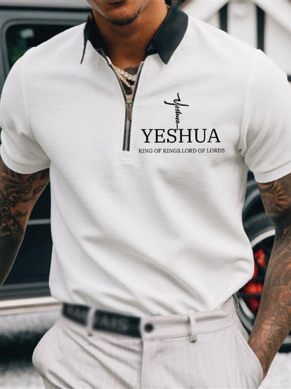 Men's Faith “Yeshua King OF Kings Lord Of Lords” Printed Casual Polo Shirt