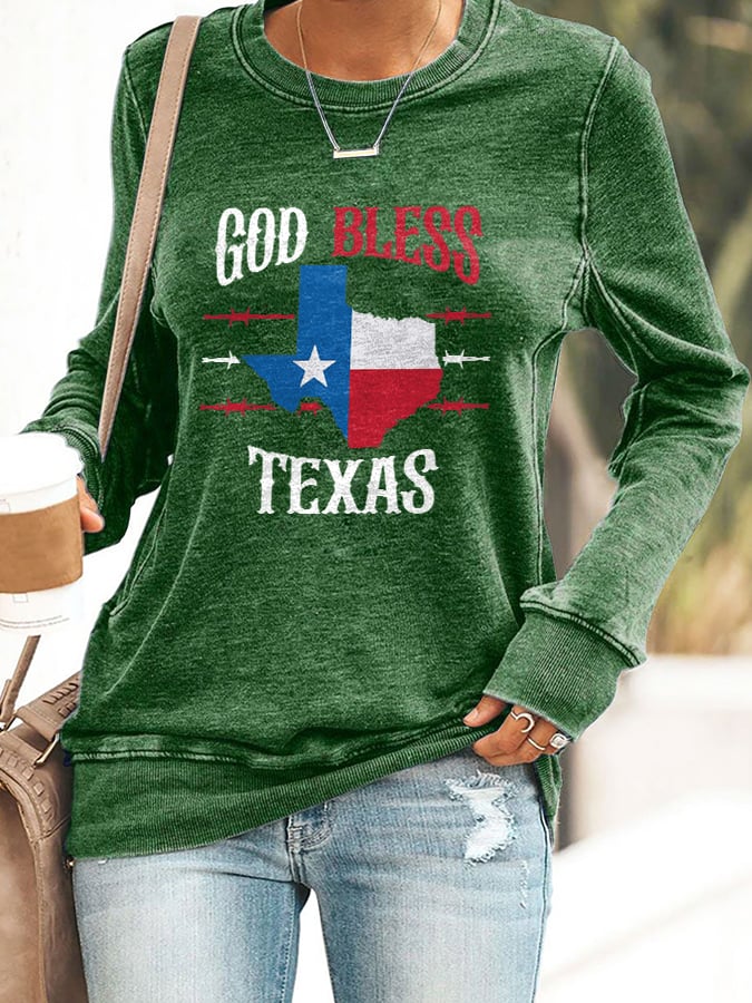 Retro Texas Strong God Bless Texas Print Sweatshirt