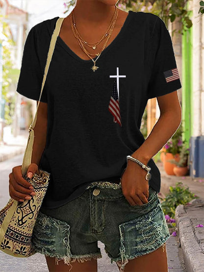 Women's Flag Cross Print T-Shirt