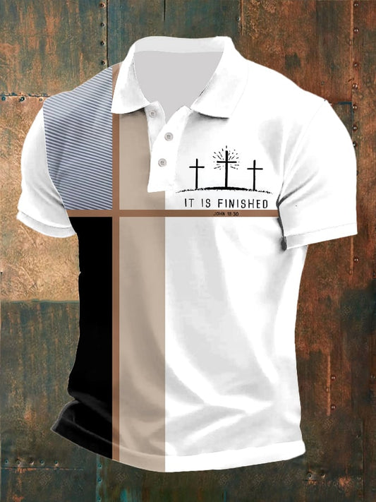 Men's Faith Printed Button Design Polo Shirt