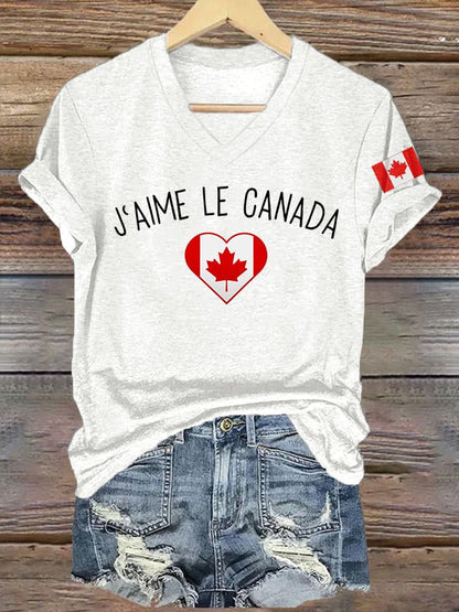 Women's I Love Canada Print V-Neck T-Shirt