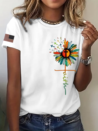 Women's Faith Sunflower Flag Print T-Shirt