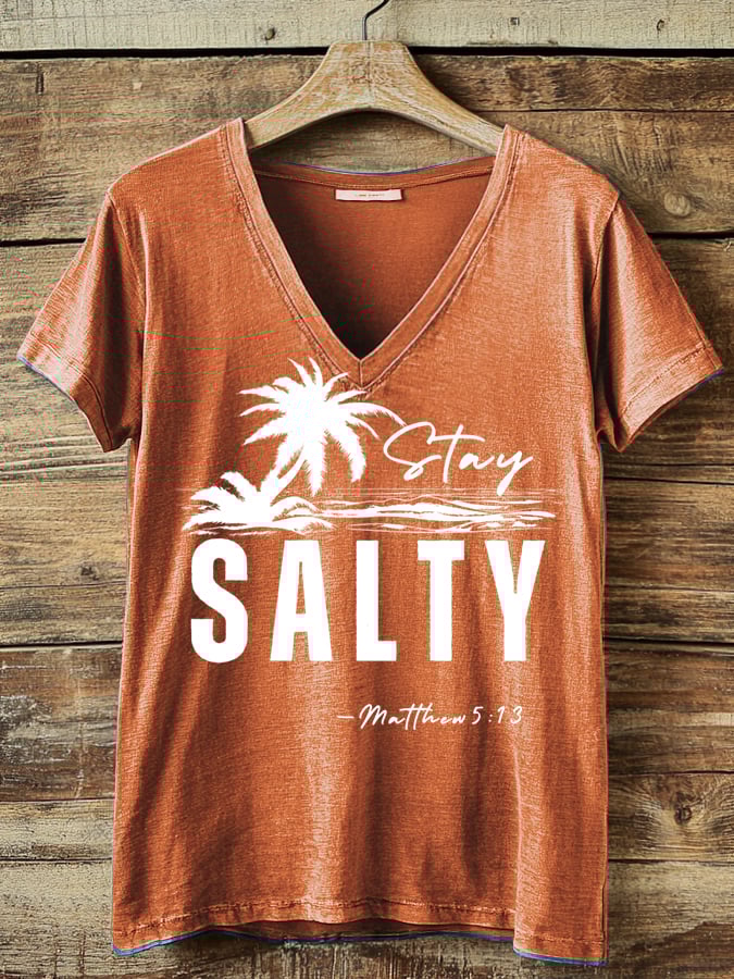 Women's Stay Salty Matthew 5:13 V-Neck T-Shirt