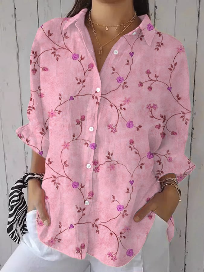 Women's Casual Vintage Floral Art Shirt