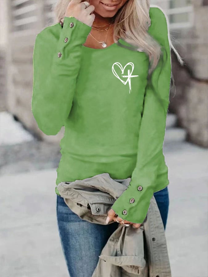 Women's Faith Love Like Jesus Jesus Has My Back Print Button Top