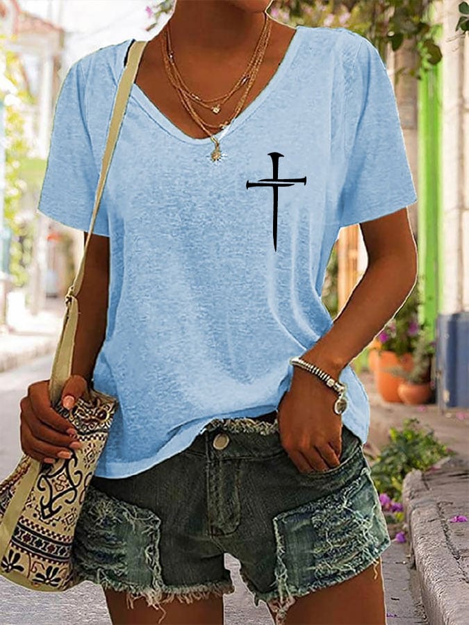 Womens Jesus has my back V-neck T-shirt