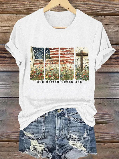 Women'S Casual One Nation Under God Faith Graphic Print Short Sleeve T-Shirt