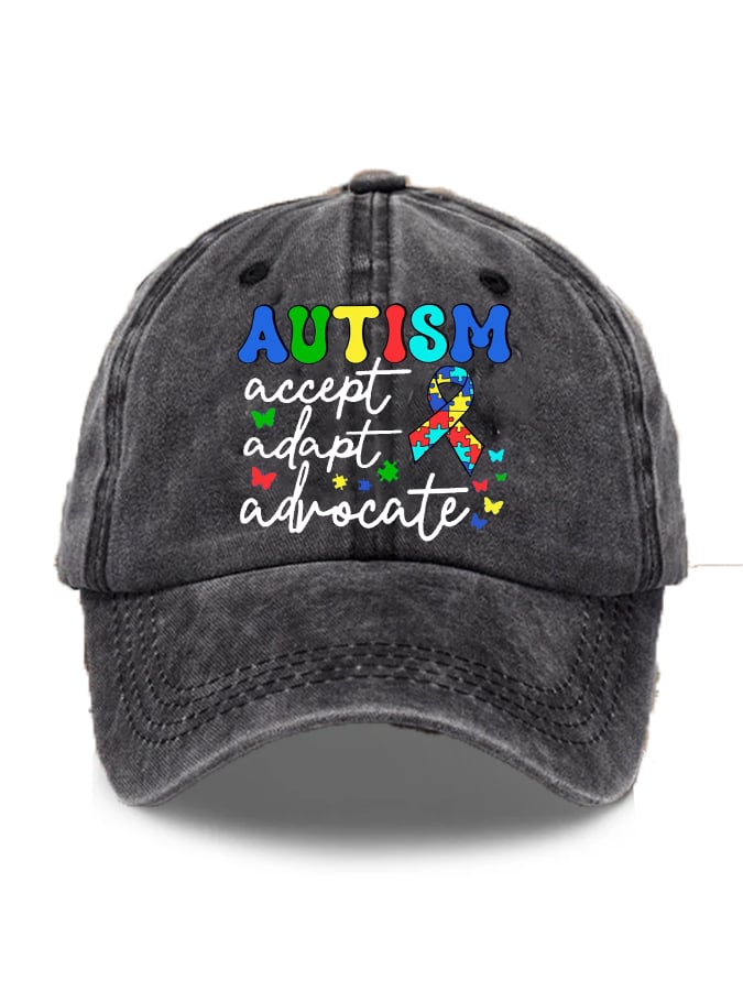Unisex Distressed Washed Accept Adapt Advocate Autism Awareness Print Hat