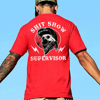 SHIT SHOW SUPERVISOR Skull White Print T-Shirt