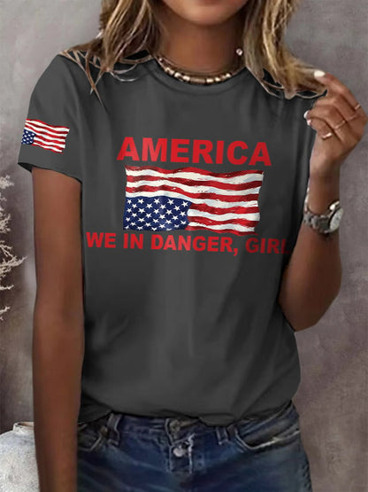 Retro America We Are In Danger Girl Print T-Shirt