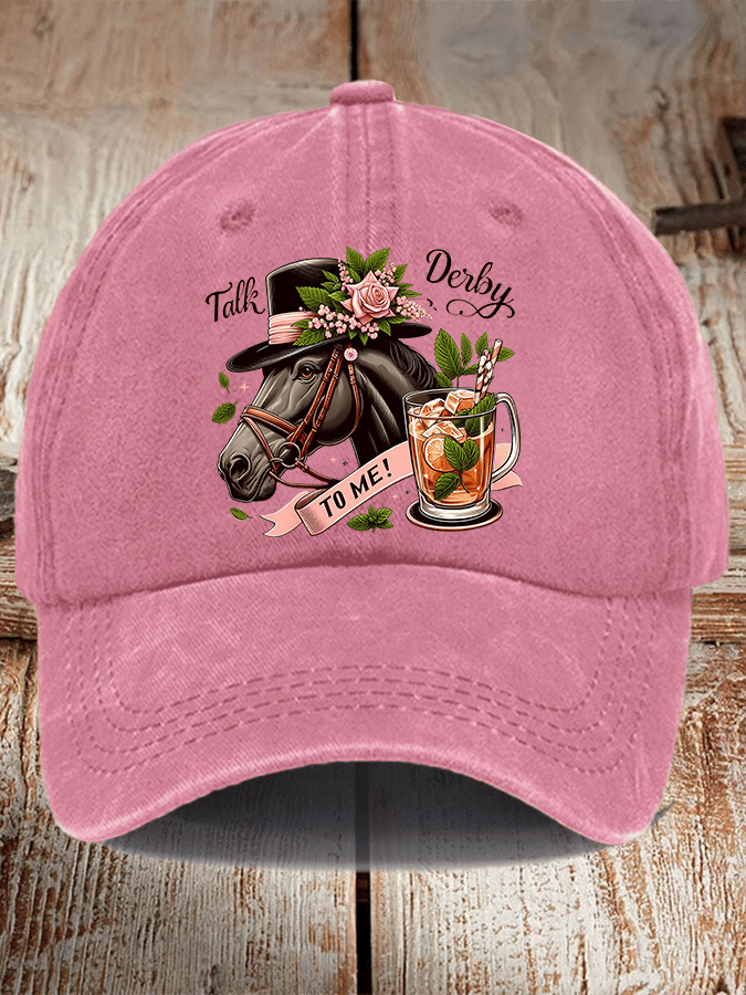 Unisex Distressed Washed Cotton Horse Racing Prints Hat