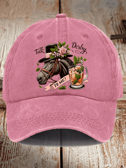 Unisex Distressed Washed Cotton Horse Racing Prints Hat