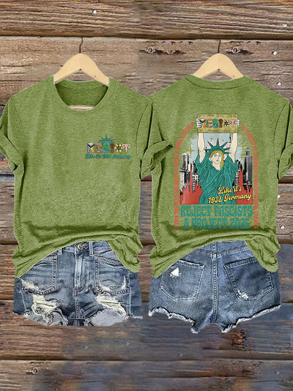 Retro Resist Like It's 1938 Germany It Took The Nazis One Month,3 Weeks,2 Days, 8 Hours And 40 Minutes To Dismantle A Constitutional Republic. Reject Fascists & Project 2025 Print T-Shirt