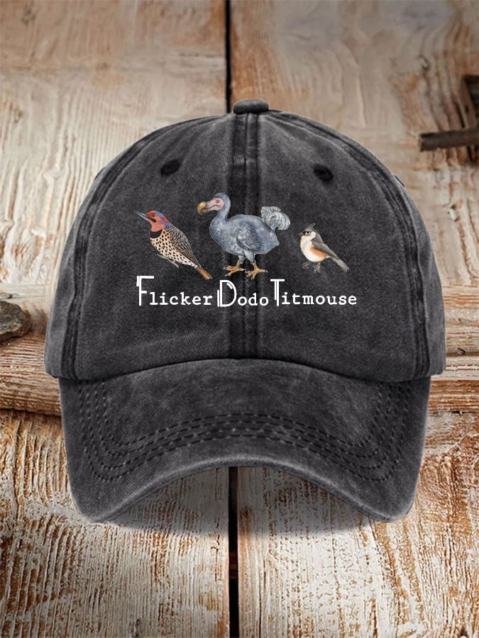 Unisex Distressed Washed Cotton Animal "FDT" Print Hat