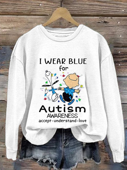 Retro Autism Awareness I Wear Blue For Autism Print Sweatshirt