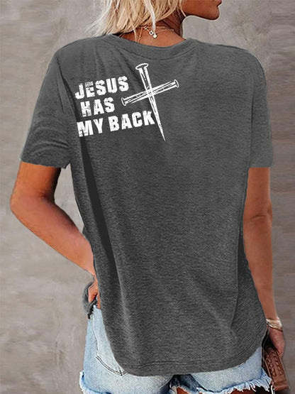 Women's Jesus Has My Back Christian Cross Faith Tee