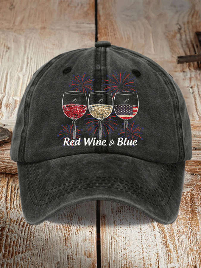 Unisex Red Wine And Blue Print Casual Baseball Cap