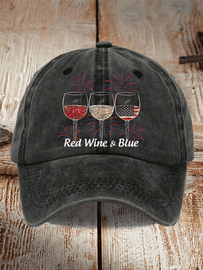 Unisex Red Wine And Blue Print Casual Baseball Cap