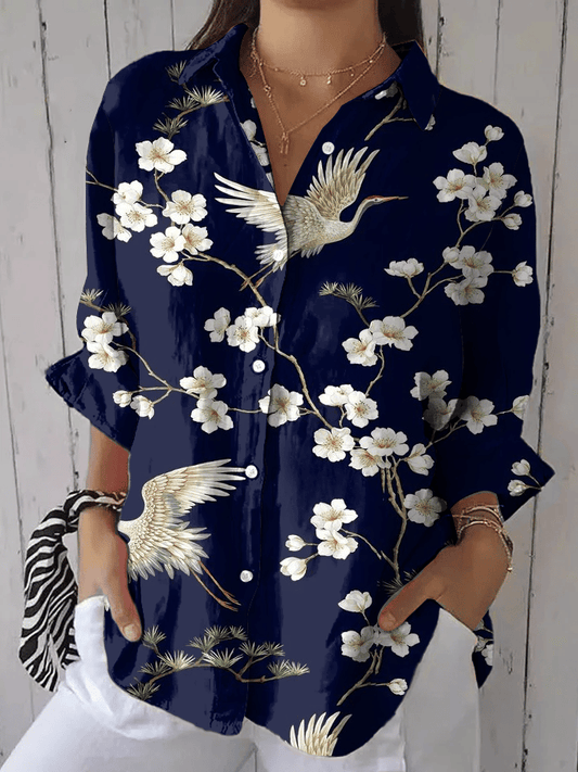 Women's Vintage Floral Print Casual Lapel Shirt