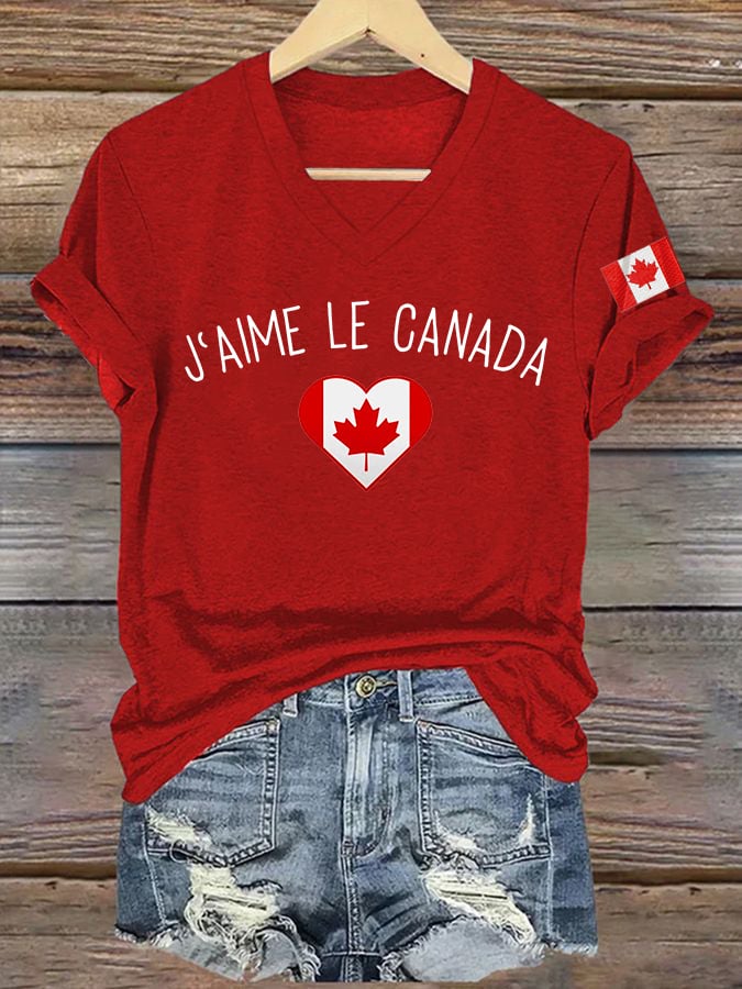 Women's I Love Canada Print V-Neck T-Shirt