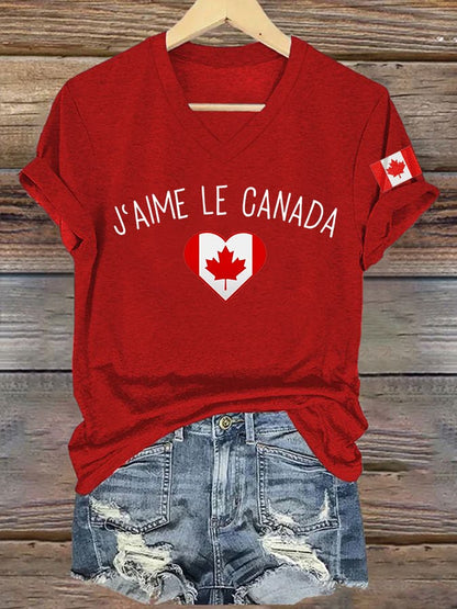 Women's I Love Canada Print V-Neck T-Shirt