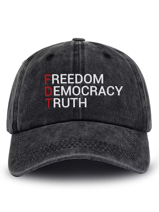 Unisex Distressed Washed Cotton FDT  “Freedom Democracy Truth” Hat