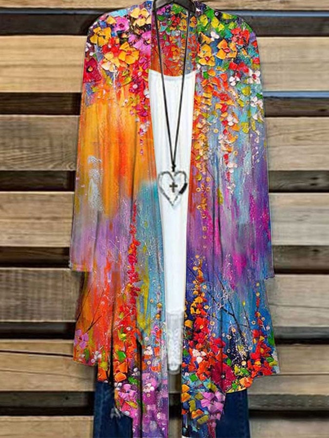Women's Color Oil Painting Casual Cardigan