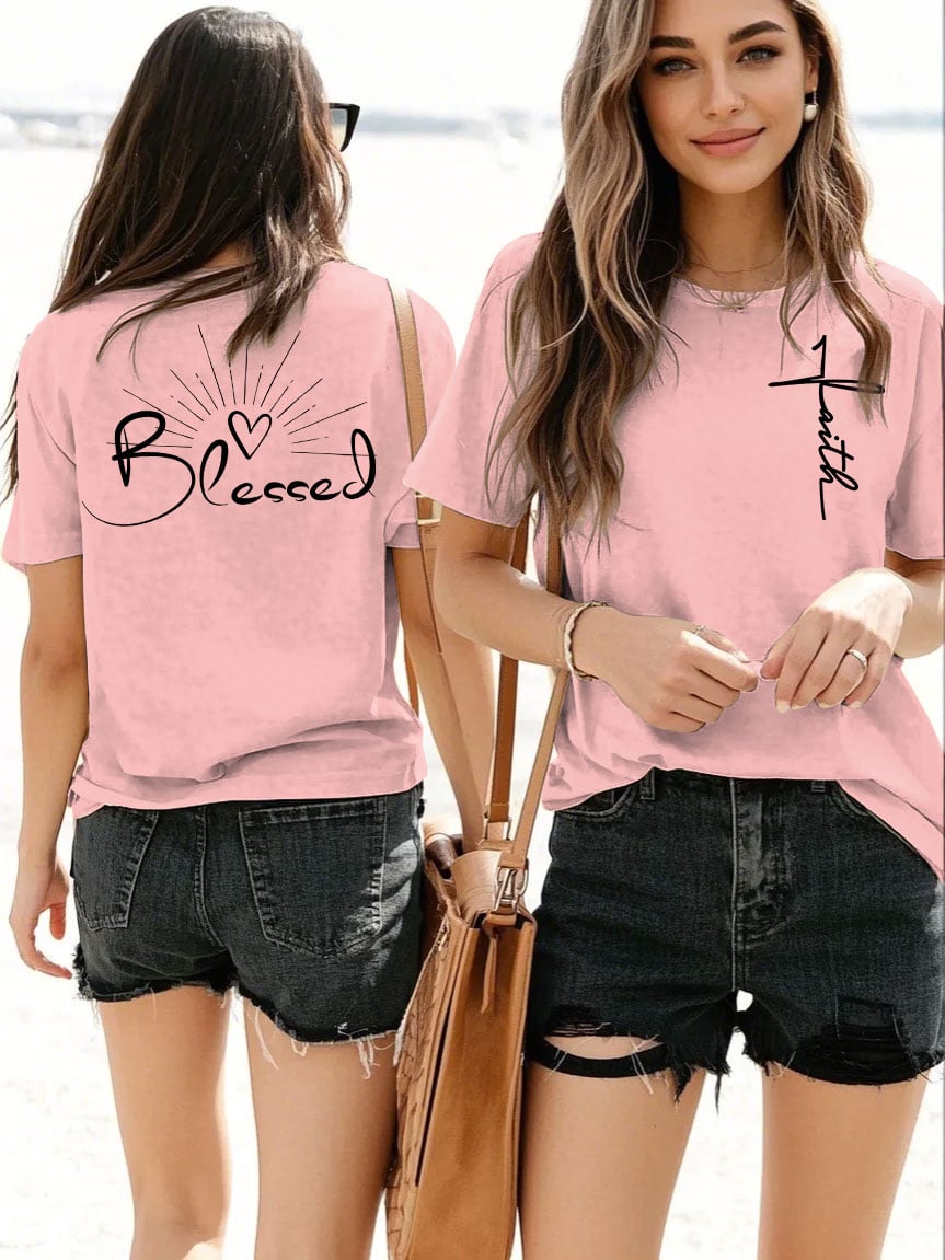 Women's Faith in Jesus Cross Round Neck Short Sleeve T-shirt