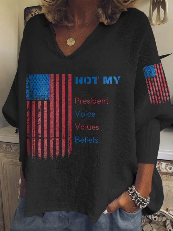 V-neck Retro Resist Not My President, Not My Voice, Not My Values, Not My Beliefs Print T-shirt