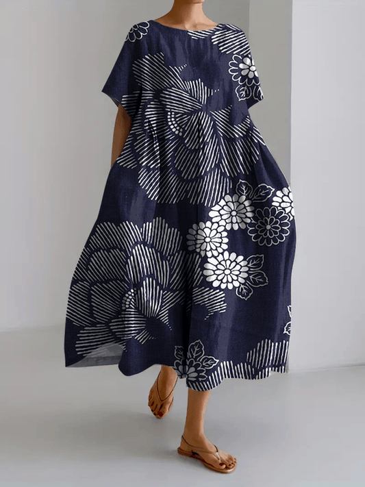 Women's Vintage Floral Print Casual Loose Dress (With Pockets)