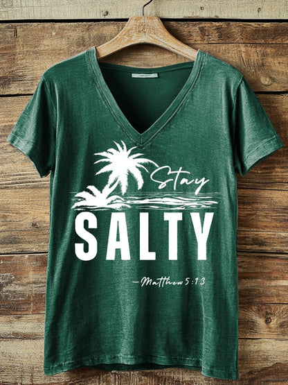 Women's Stay Salty Matthew 5:13 V-Neck T-Shirt