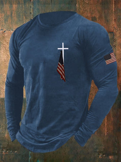 Men'S Flag Cross Print T-Shirt