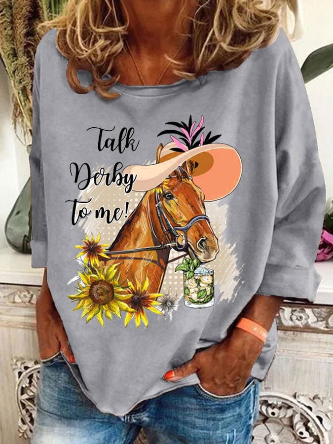 Women's Talk Derby To Me Print Casual Sweatshirt