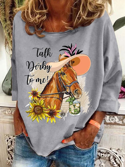 Women's Talk Derby To Me Print Casual Sweatshirt