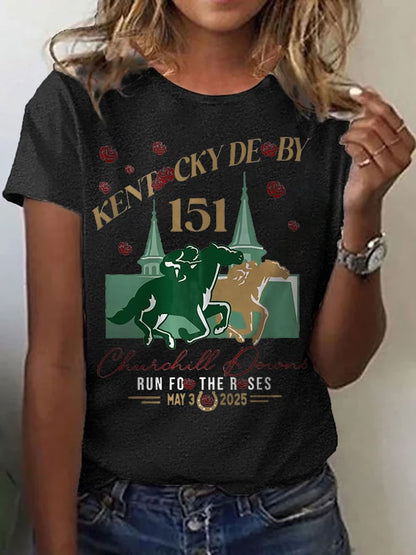 Women’s Retro 2025 Kentucky Derby Churchill Downs 151th Print T-Shirt