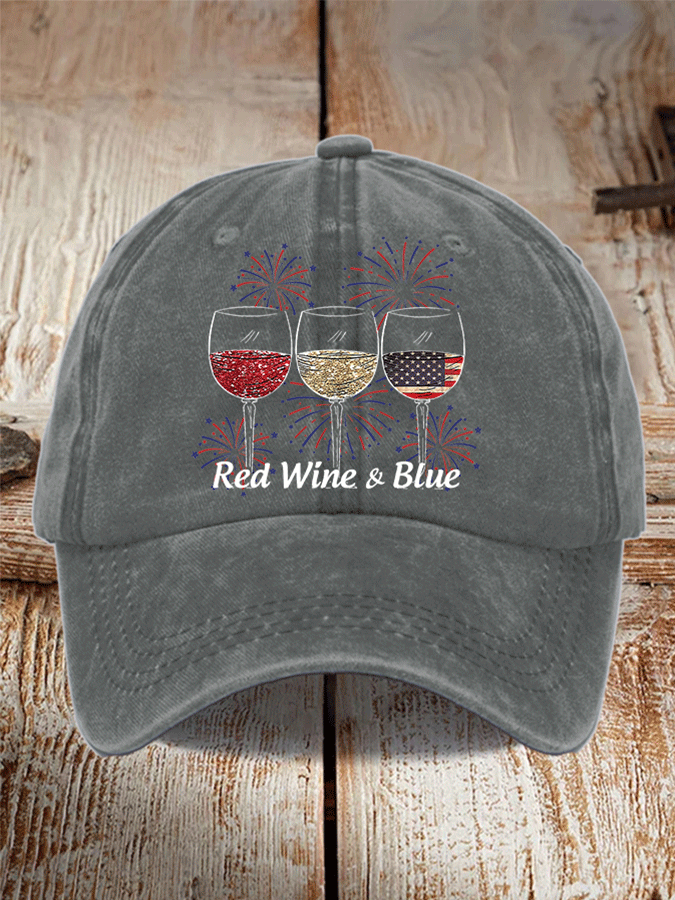 Unisex Red Wine And Blue Print Casual Baseball Cap