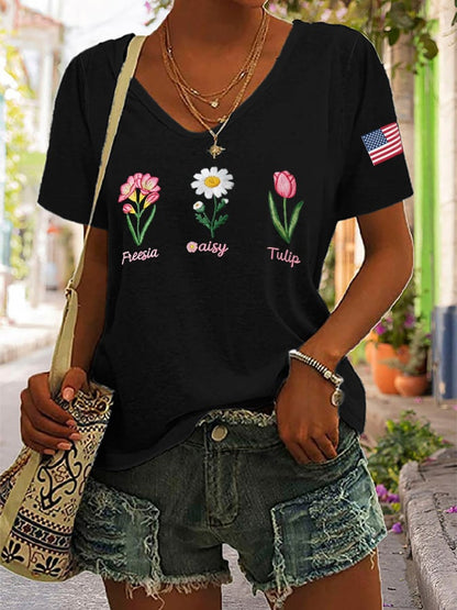 Women's Casual Floral Fdt Print T-Shirt