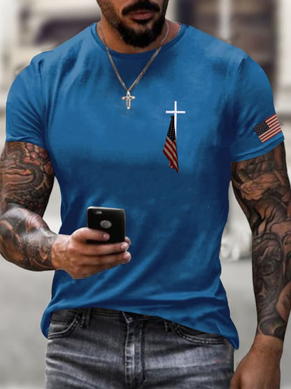 Men's Flag Cross Print  T-Shirt