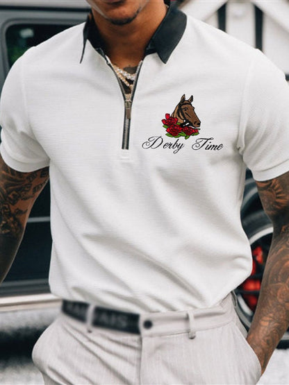 Men's Horse Racing Printed Casual Polo Shirt