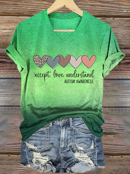Women's Autism Awareness Understands Love Acceptance Printed Short-Sleeved T-Shirt