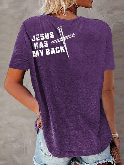 Women's Jesus Has My Back Christian Cross Faith Tee
