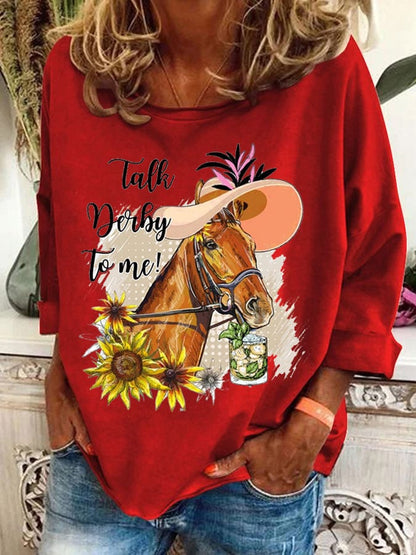 Women's Talk Derby To Me Print Casual Sweatshirt