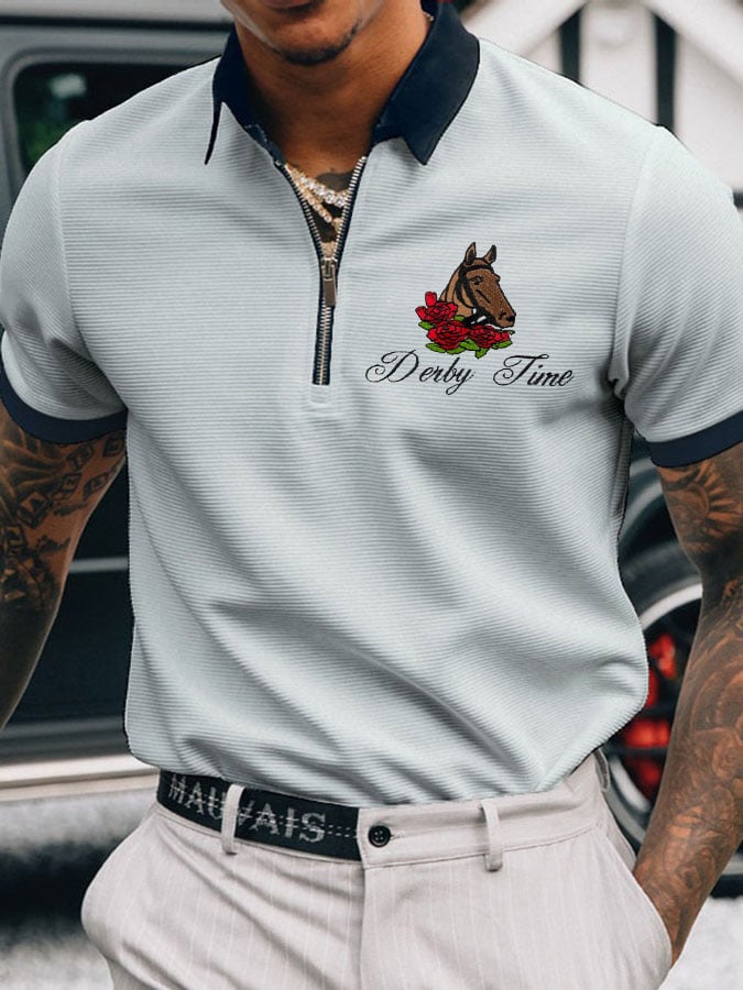 Men's Horse Racing Printed Casual Polo Shirt